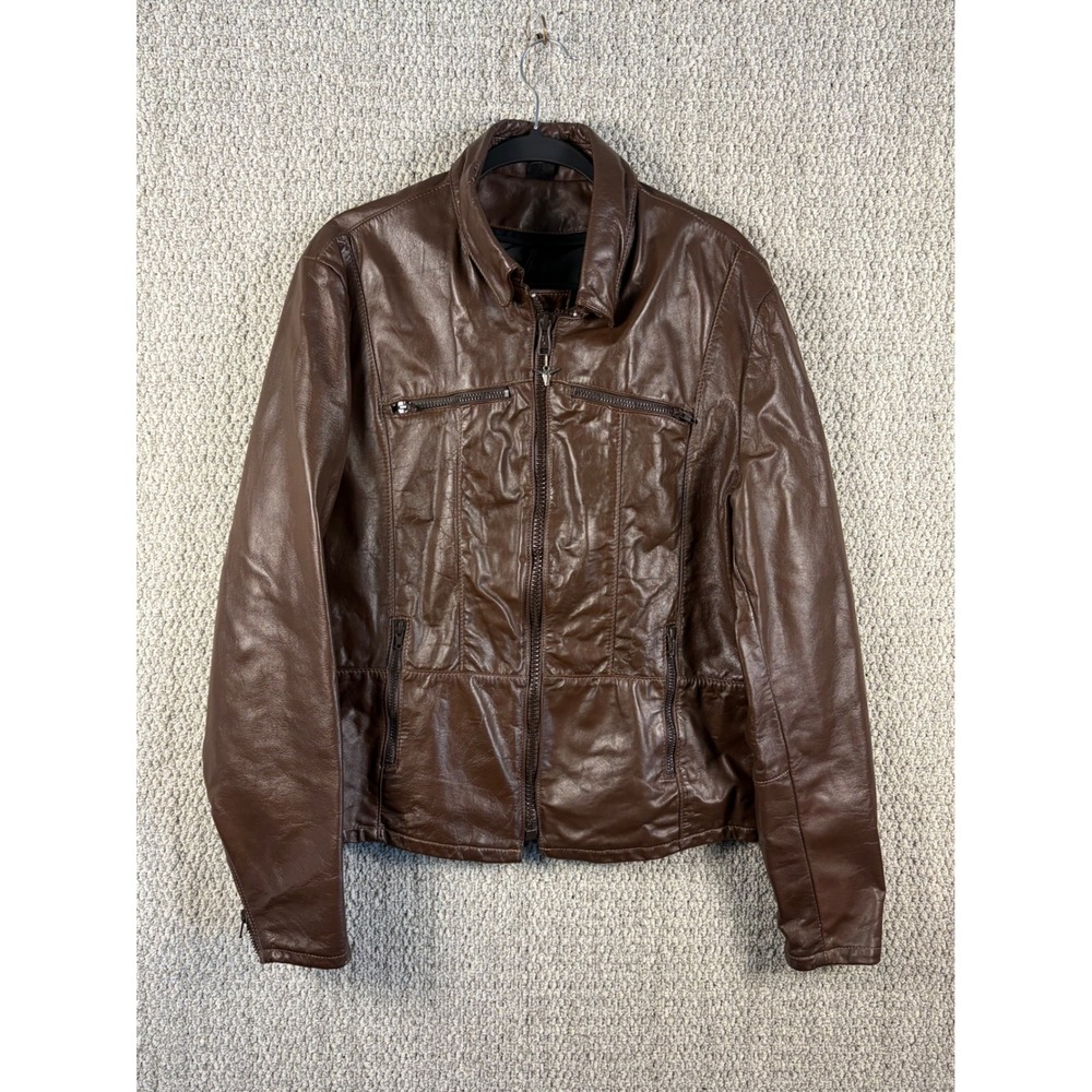 Taurus Drospo Brown Genuine Leather Jacket Made in Canada Moto Size 44